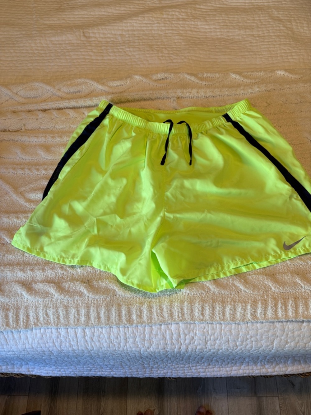 Nike Neon Lime Green Athletic Shorts with Black Trim